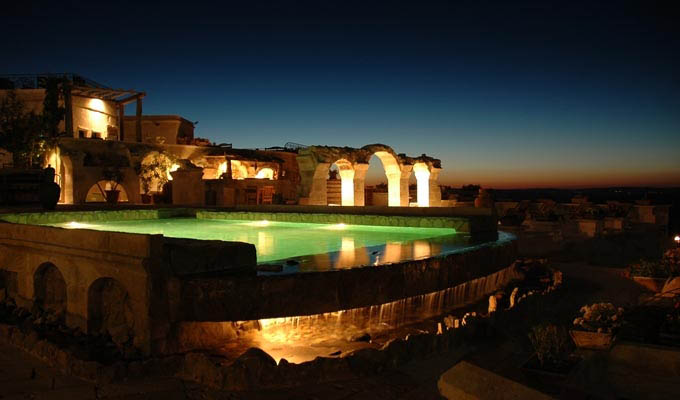 Museum Hotel - Pool by night - Turkey, Cappadocia