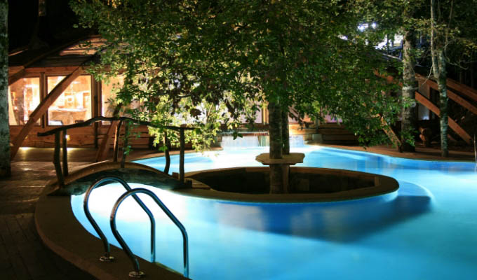 Huilo Huilo, Lawenko Spa Exterior by Night - Chile
